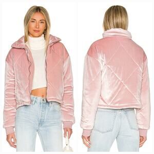 Women's Pink Velvet Puffer Jacket - Brand: